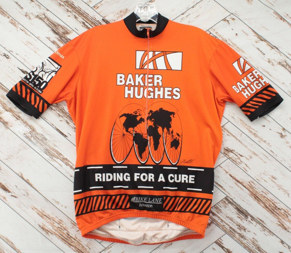 VOmax Baker Hughes Cycling Jersey Mens Large Orange Ride For a Cure 2005 USA